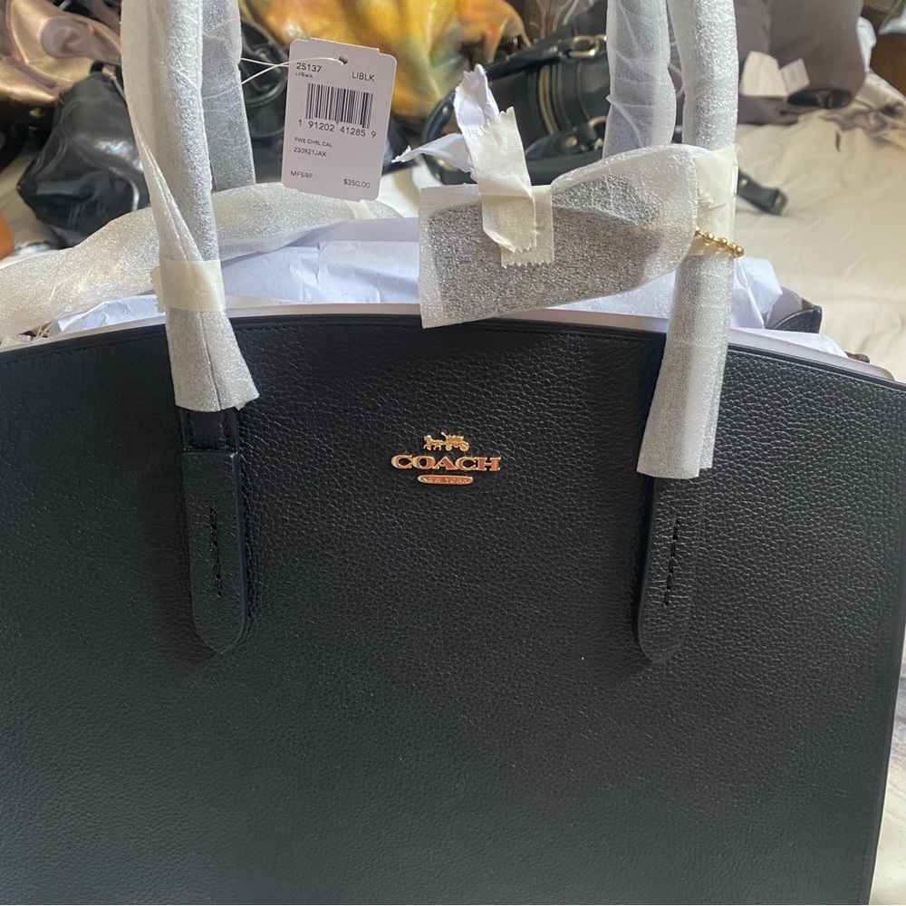Coach Black Signature Leather Tote